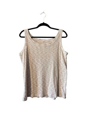 Avenue Plus Size Tan and White Heathered Tank Top